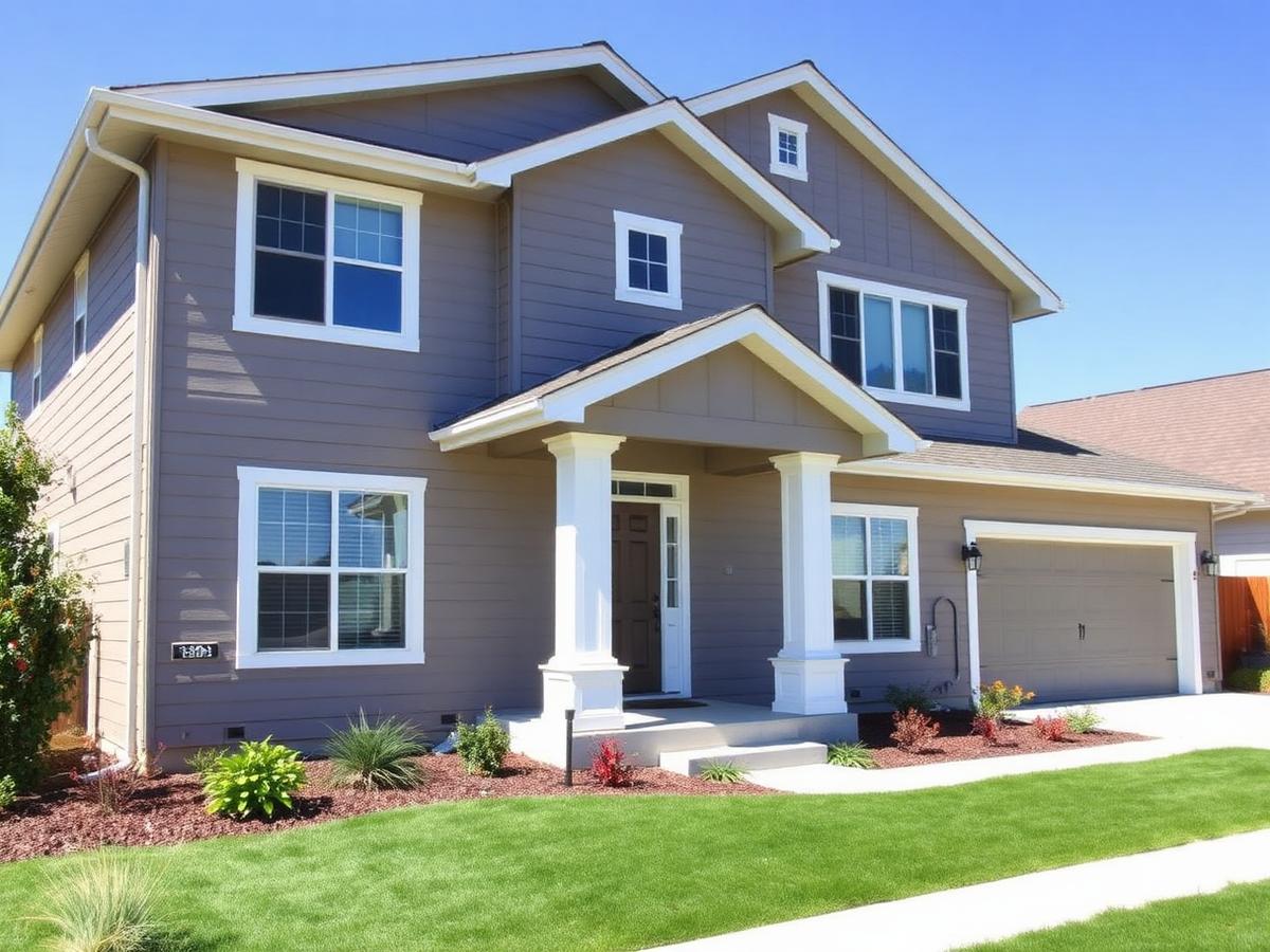 Two-story Boise home with freshly painted siding and white trim